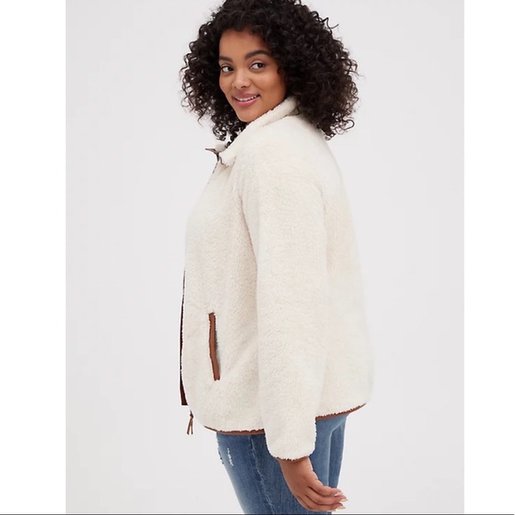 ZIP FRONT JACKET - FAUX SHEARLING CONTRAST TRIM IVORY - Picture 7 of 9